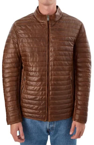 Regency Leather Channel Quilt Jacket In Cognac