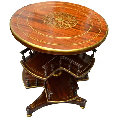 Pre-owned Regency Mahogany Carousel Table With Brass Inlay, England, Circa 1870 In Brown