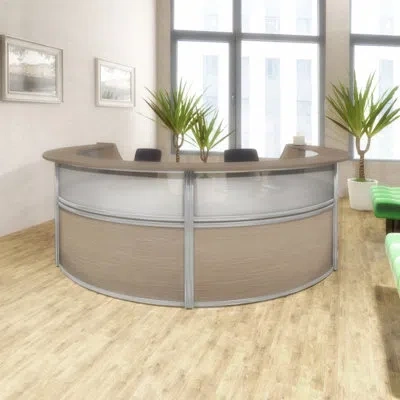 Regency Marque Plexi Four-unit Reception Curved Desk Workstation “142w X 103d” -  Noble Oak