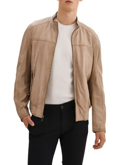 Regency Men's Stand Collar Leather Jacket In Stone