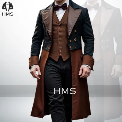 Pre-owned Regency Men's Wool 18th Century Frock Coat – Military, Steampunk, Victorian Style In Brown