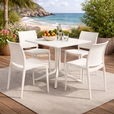 Regency Niche Terrace Plastic Indoor/outdoor 31.5" Square Table - White Down & 4 Terrace Plastic Stacking Ch