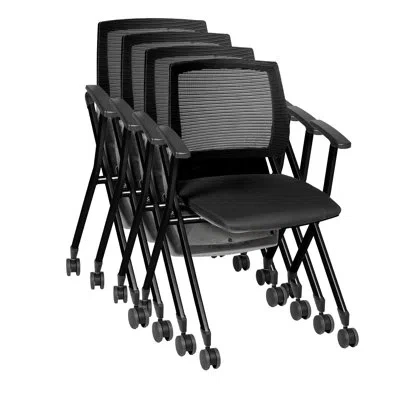 Regency Pulse Flexible High Back With Padded Fabric Seat Nesting Chair (4 Pack) In Black