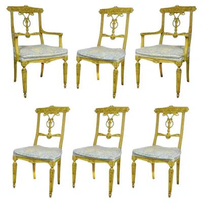 Pre-owned Regency Vintage French  Louis Xvi Yellow Carved Wood Dining Chairs - Set Of 6