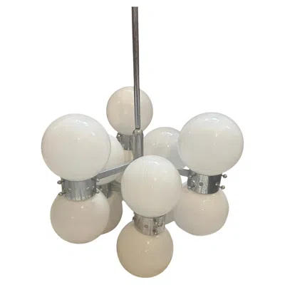 Pre-owned Reggiani 1960s Space Age Steel And Opaline Glass 10 Lights Italian Sputnik Chandelier In Sand