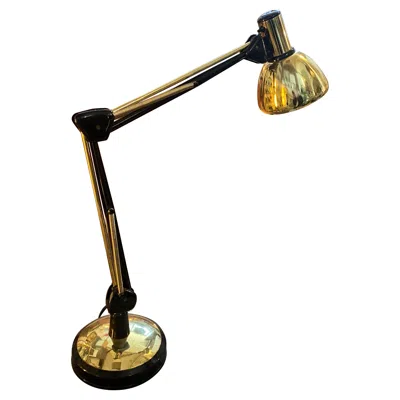 Pre-owned Reggiani 1970s Mid-century Modern Gilt Metal Italian Adjustable Desk Lamp In Black