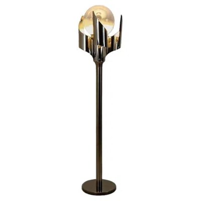 Pre-owned Reggiani Floor Lamp Chrome Blown Glass By , Italy, 1970 In Black