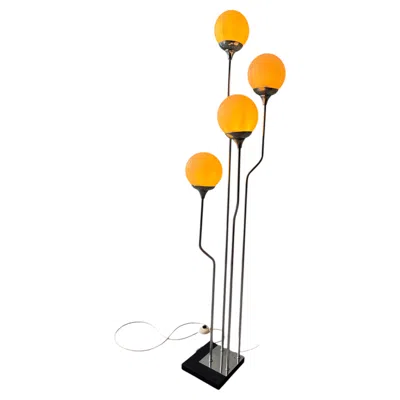 Pre-owned Reggiani Goffredo  Chrome Opaline Multi Globe Floor Lamp Italy 1970s In Orange