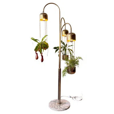 Pre-owned Reggiani Italian Brass Marble Floor Lamp With Planters, Italy, 1970s Lighting In Sand