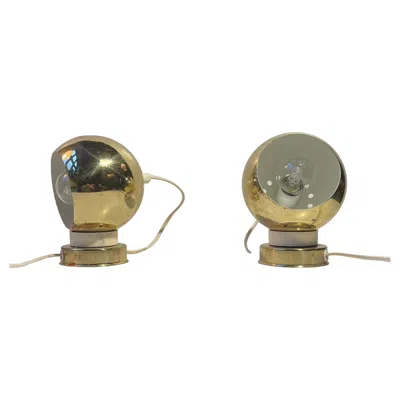 Pre-owned Reggiani Italian Magnetic Golden Globe Wall Lamps By Compadori  In Brown
