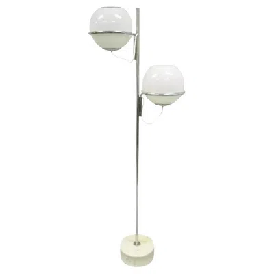 Pre-owned Reggiani Mid Century Italian Modern Double Glass Orb Chrome Marble Floor Lamp In Transparent