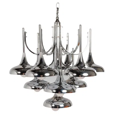 Pre-owned Reggiani Mid-century Modern 10-light Chrome Trumpet Lamp Chandelier Attributed To Reggian In Transparent