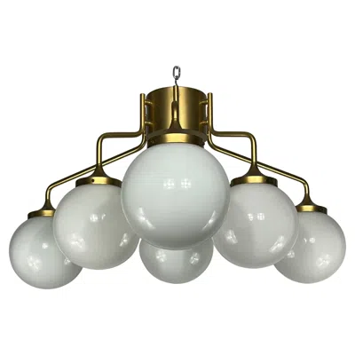 Pre-owned Reggiani Monumental Mid-century Brass And Milk Glass Ceiling Lamp By , Italy 1970 In Transparent