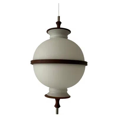 Pre-owned Reggiani Opal Glass And Teak Ceiling Lamp By  Illuminazione, 1960s, Ital In Brown