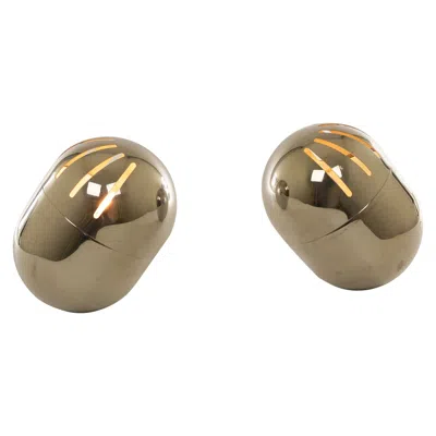 Pre-owned Reggiani Pair Of Italian Chrome Table Lamps By , 1970s In Brown