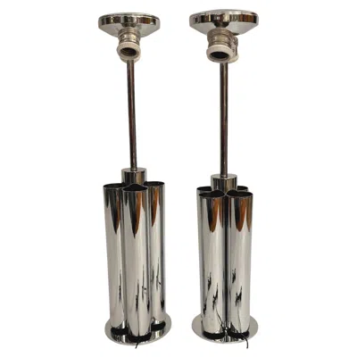 Pre-owned Reggiani Pair Of Large Chromed Steel Lamps, , Italy, Circa 1970 In Transparent