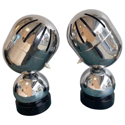 Pre-owned Reggiani Pair Of Space Age Metal Chrome Lamps By , Italy, 1970s In Transparent