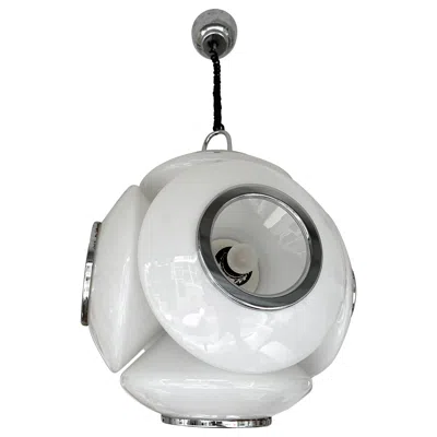Pre-owned Reggiani Satellite Murano Glass Metal Chrome Pendant Lightning By , Italy, 1970s In Transparent