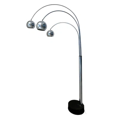 Pre-owned Reggiani Sculptural Space Age Arco Floor Lamp, Chrome Metal, Three Lights,  In Black