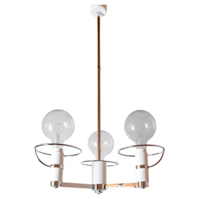 Pre-owned Reggiani Space Age Three-light Chromed Chandelier, Italy, Metal & Glass, 1970s In Clear