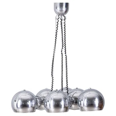 Pre-owned Reggiani Vintage 1970s Chrome Metal Chandelier Design Goffredo  In Transparent