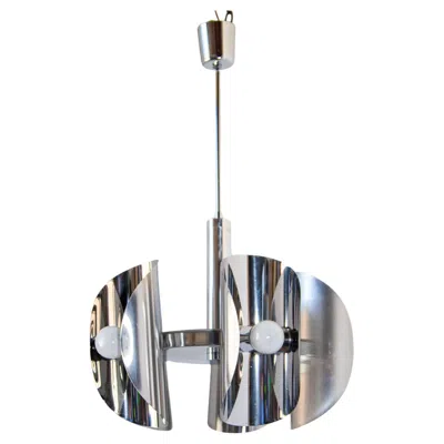 Pre-owned Reggiani Vintage Chrome Lamp Space Age Chandelier With 5 Lights In Steel 1970s In Transparent