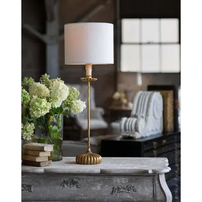 Regina Andrew Clove Stem Buffet Table Lamp With Natural Linen Shade In Antique Gold Leaf