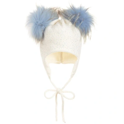 Regina Babies' Girls Ivory Wool Pom-pom Hat