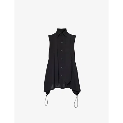 Regulation Yohji Yamamoto Womens Tie-front Sleeveless Cotton-blend Top Black