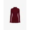 Regulation Yohji Yamamoto Womens Red Ribbed High Neck Cashmere-blend Knitted Cardigan In Burgundy