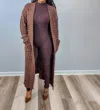 REHAB CHUNKY CABLE KNIT CARDIGAN SWEATER IN BROWN