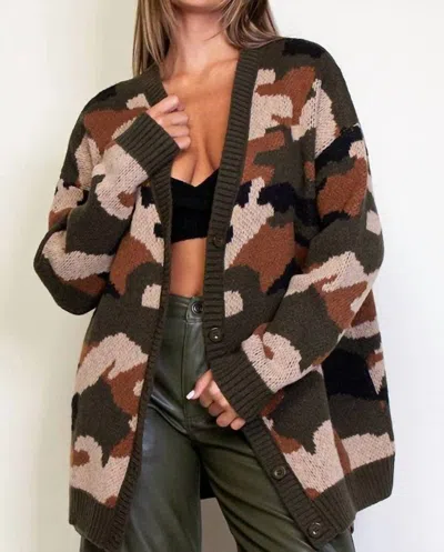 Rehab Lab Dila Camouflage Pattern Knit Cardigan In Multi Color