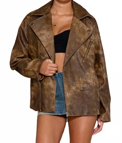 Rehab Lab Oversized Vintage Textured Vegan Leather Jacket In Brown