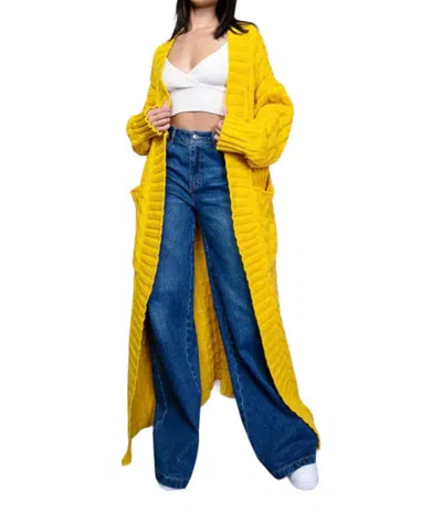 Rehab Long Cable Knit Cardigan Sweater In Yellow