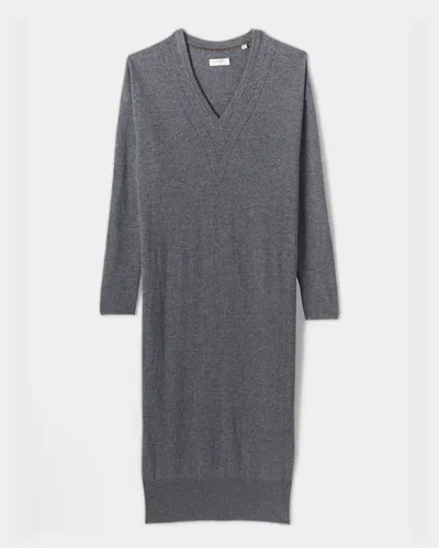 Reid Fine Gauge V Neck Dress In Grey