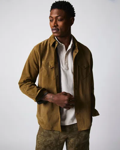 Reid Savoy Suede Workshirt In Olive