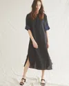 Reid S/s Dolman Utility Linen Dress In Black/navy