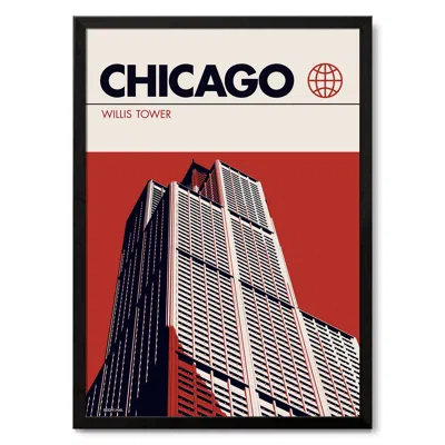 Reign & Hail Chicago Willis Tower Modernist Architectural Travel Poster In Red