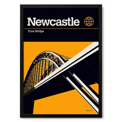 Reign & Hail Newcastle Tyne Bridge Modernist Architectural Travel Poster In Yellow