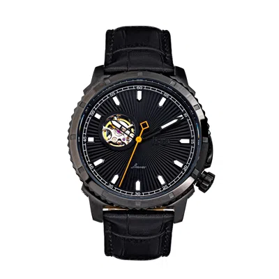 Reign Bauer Automatic Semi-skeletonleather-band Watch In Black