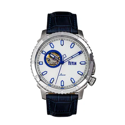Reign Bauer Automatic Semi-skeletonleather-band Watch In Blue