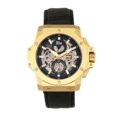 Pre-owned Reign Commodus Automatic Skeleton Leather-band Watch - Gold/black