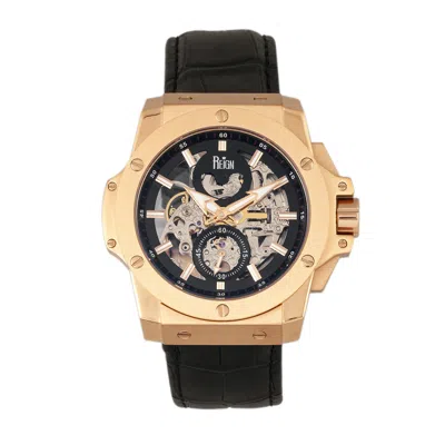 REIGN COMMODUS AUTOMATIC SKELETON LEATHER-BAND WATCH