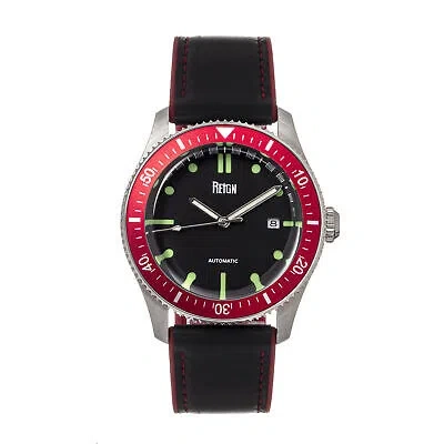 Pre-owned Reign Elijah Automatic Rubber Inlaid Leather-band Watch W/date - Black/red