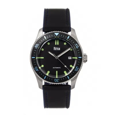 Reign Elijah Automatic Rubber Inlaid Leather-band Watch With Date In Blue