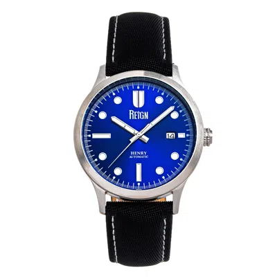 Reign Henry Automatic Canvas-overlaid Leather-band Watch With Date In Blue