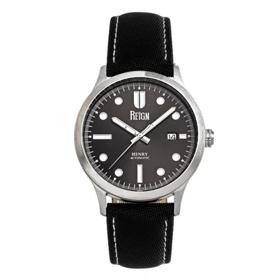 Reign Henry Automatic Canvas-overlaid Leather-band Watch With Date In Grey