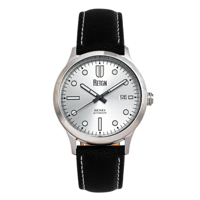 Reign Henry Automatic Canvas-overlaid Leather-band Watch With Date In Silver
