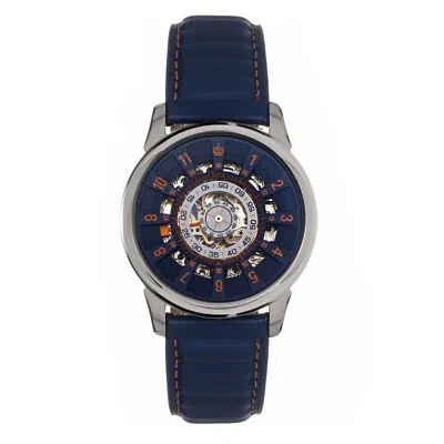 Pre-owned Reign Monterey Skeletonized Leather-band Watch - Blue