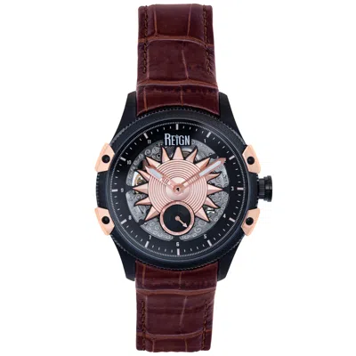 Reign Solstice Automatic Semi-skeleton Watch - Dark Brown/rose Gold In Multi